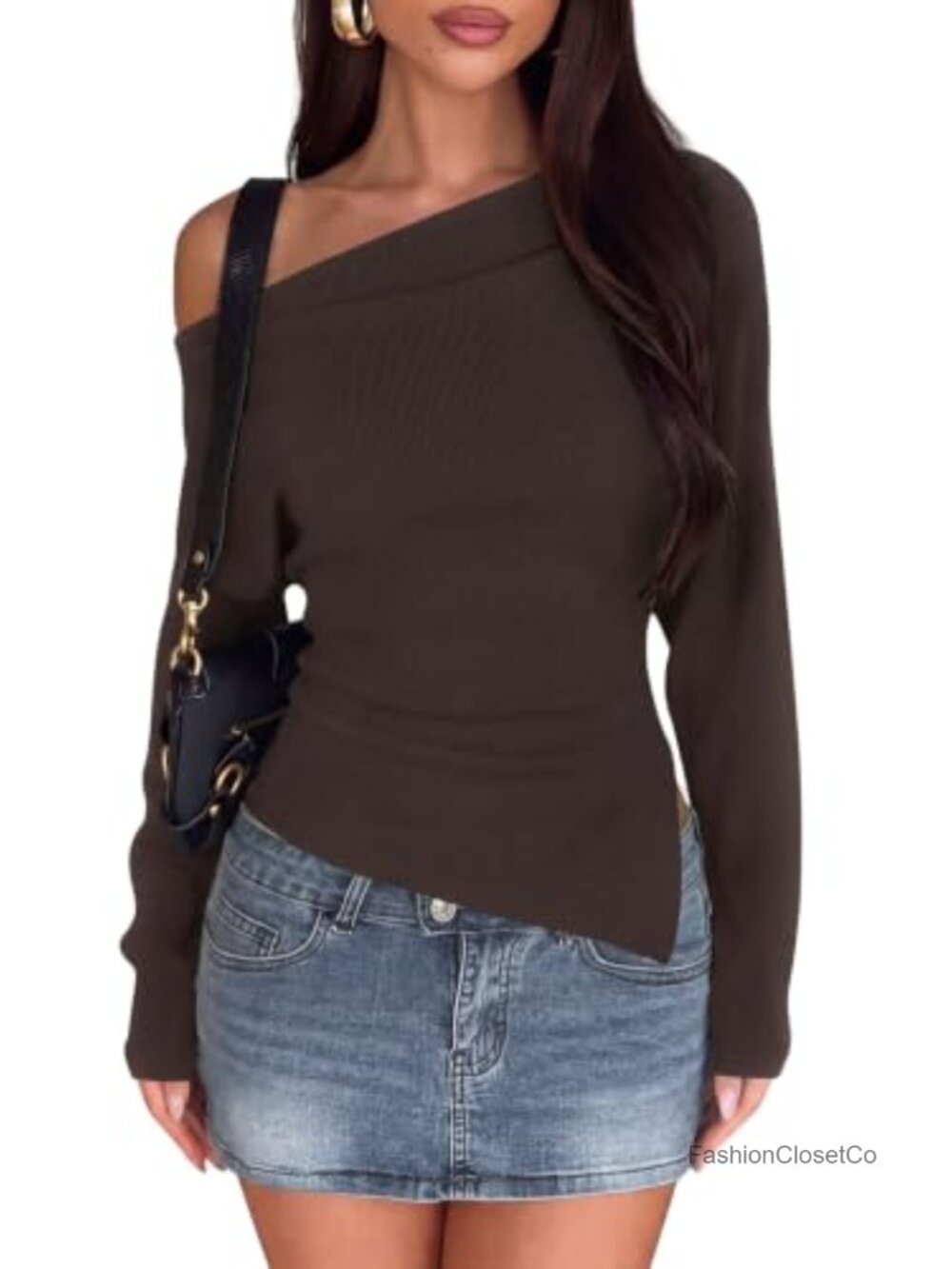Off Shoulder Batwing Sleeve Sweater Women Knit Asymmetric Hem Pullover